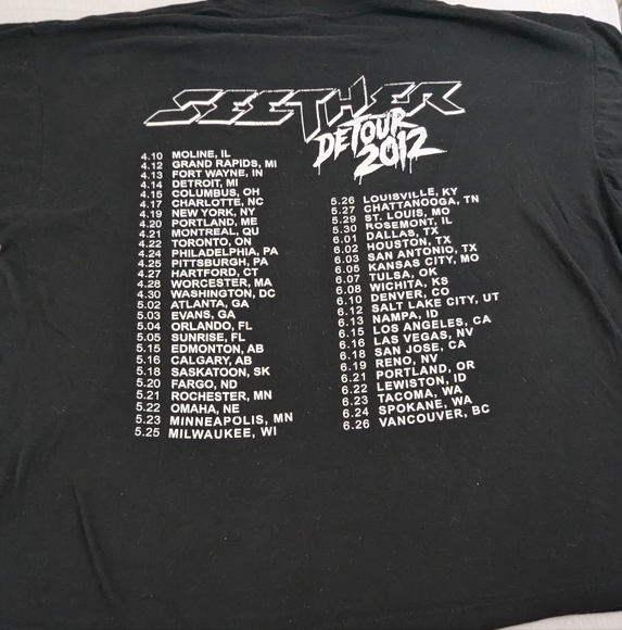 Seether Detour 2012 Concert Tee with Dates/Cities/States On Back Size 2012 - Picture 7 of 8